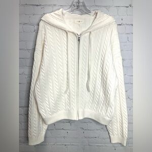 Lou & Grey Cream Cable Knit Zip Front Hoodie Size Large